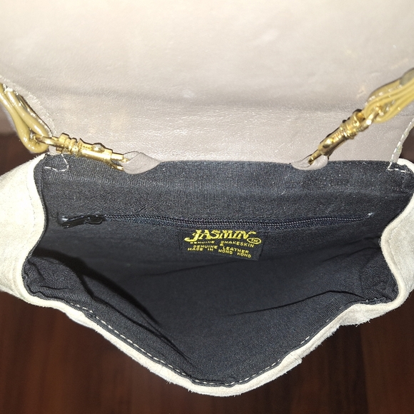 Rare Vtg Jasmin genuine suede leather snakeskin crossbody bag purse Hong Kong - Picture 2 of 7